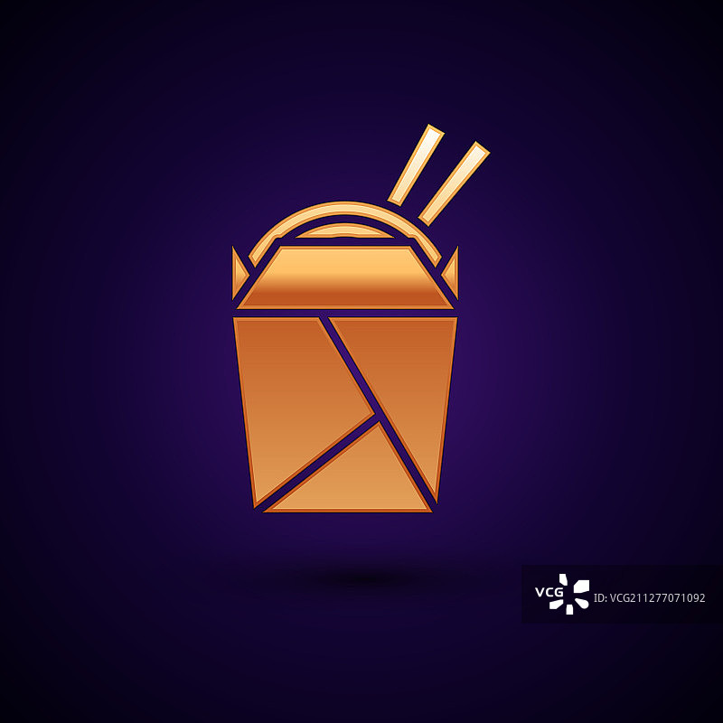 纸盒里的金色亚洲面条和筷子图片素材