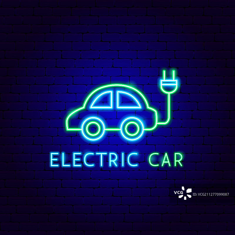 霓虹灯电动汽车标签图片素材