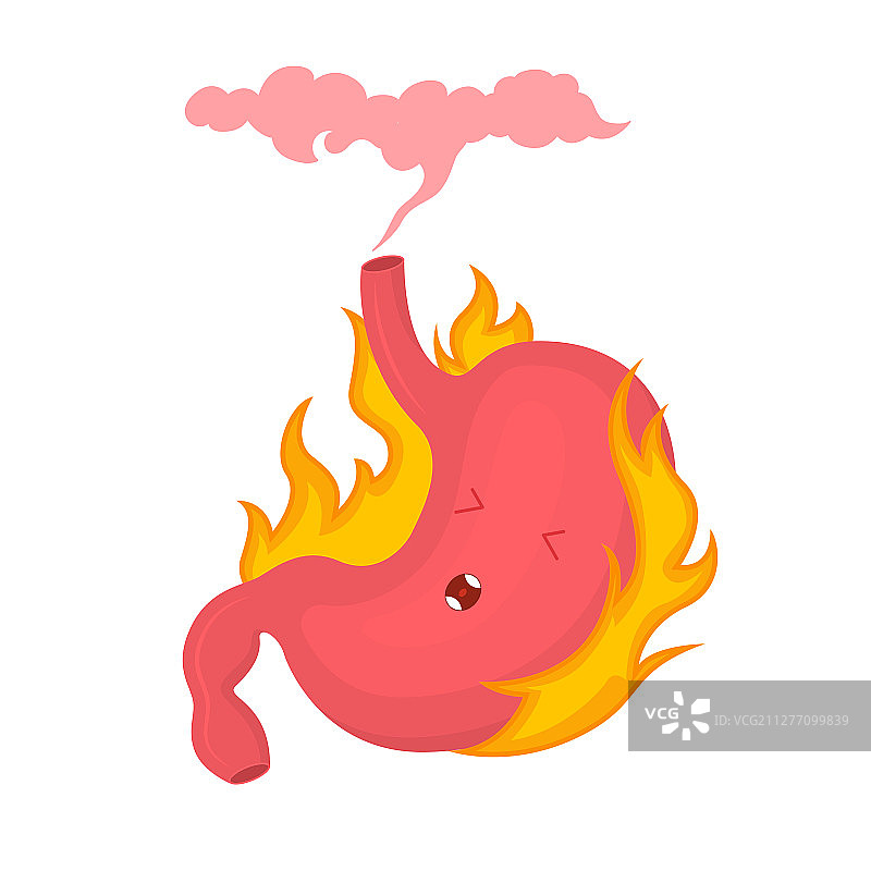 卡通彩色人物胃酸反流或胃灼热图片素材