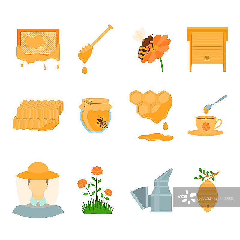 卡通彩色甜蜜蜂蜜图标合集图片素材