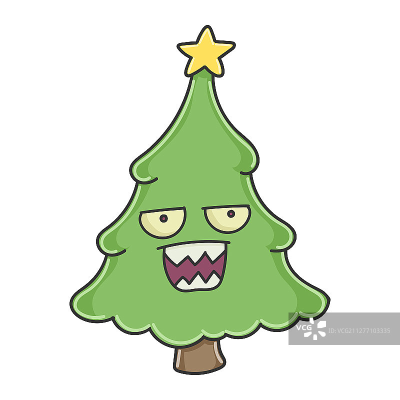 疯狂愤怒的圣诞树卡通角色图片素材
