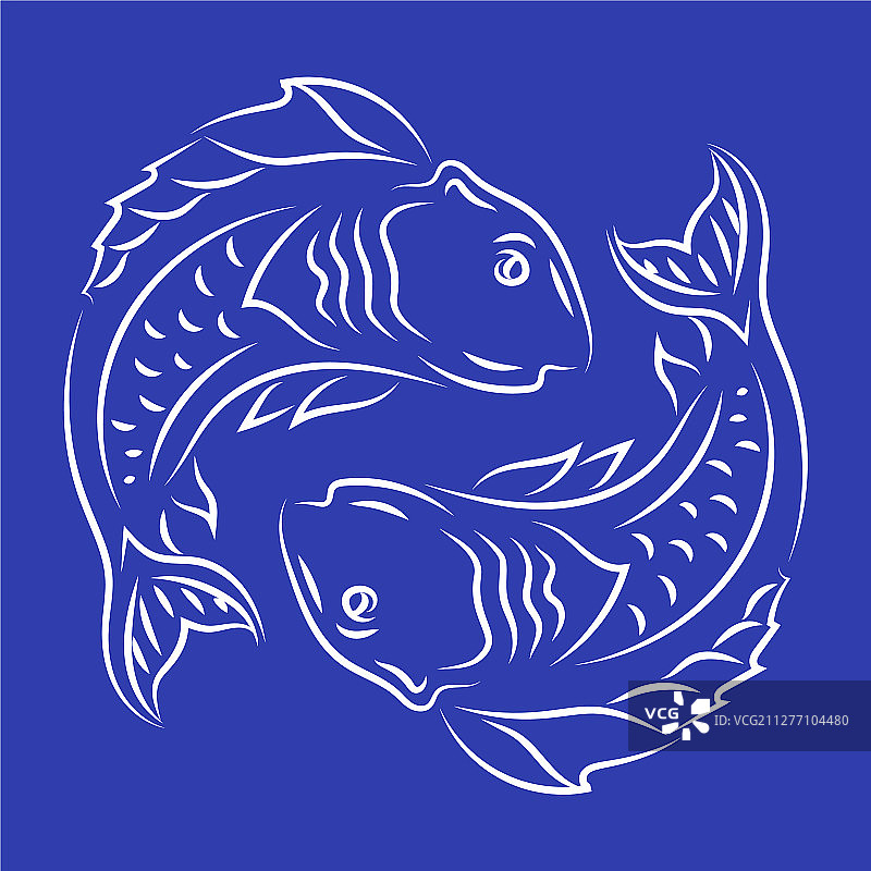 白色双鱼座符号线条艺术图片素材