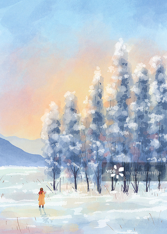 四季的色彩景观节气插画大寒图片素材