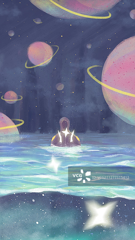 海面上守护星星的人图片素材