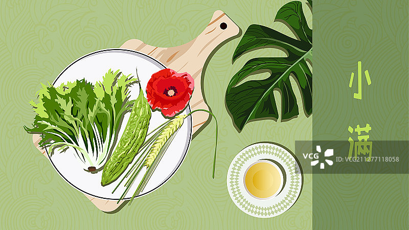 小满节气饮食与花卉系列横版图片素材