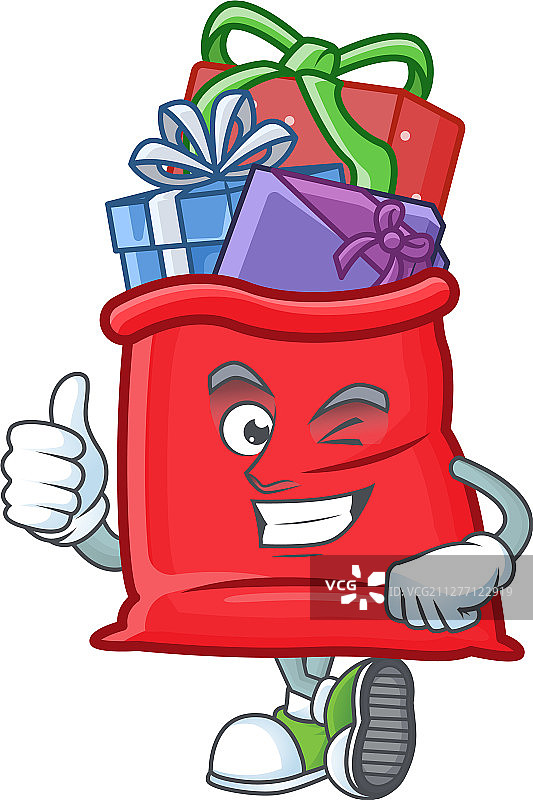 圣诞老人提着装满礼物的袋子点赞照片图片素材