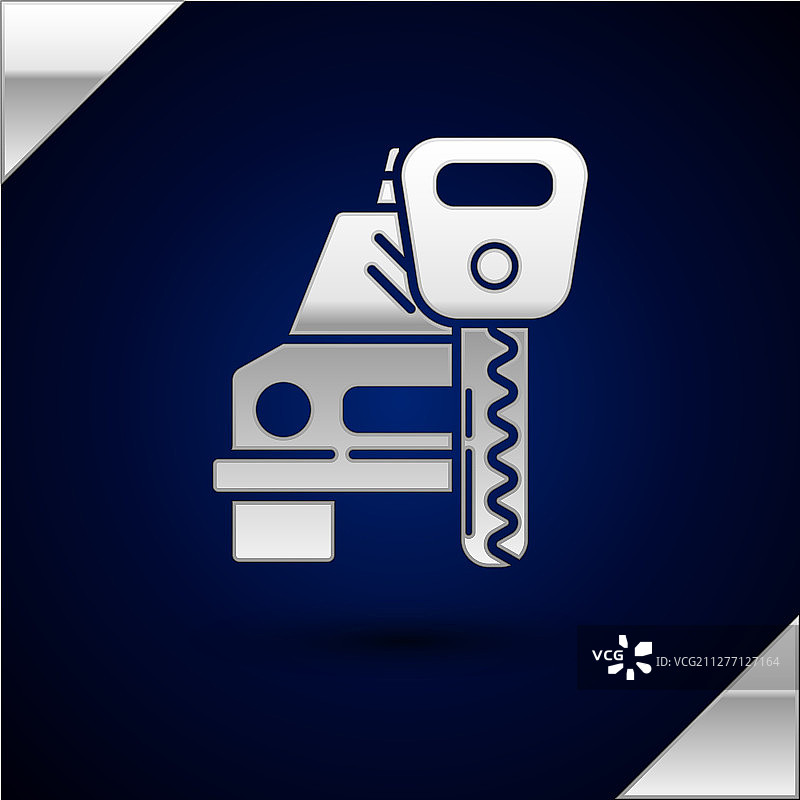 深蓝色背景上的银色汽车租赁图标图片素材