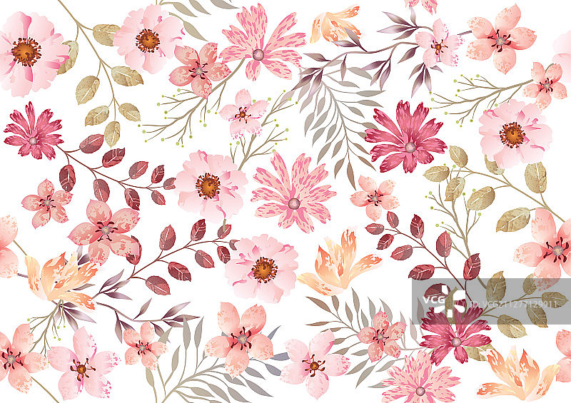 水彩花卉无缝图案图片素材