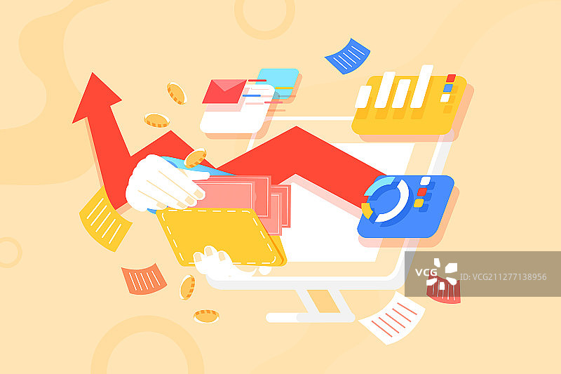 互联网金融数据可视化箭头股市涨幅活动渐变矢量插画图片素材