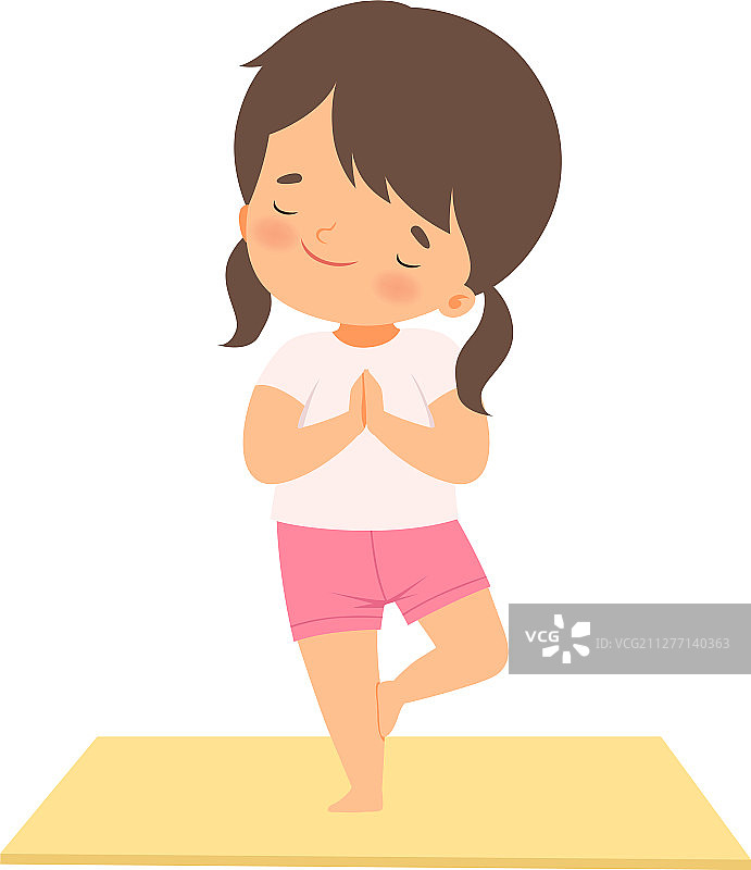 摆出树式造型的可爱女孩图片素材