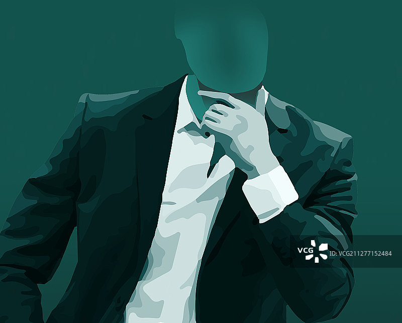 创意商务男性手托下巴插画图片素材