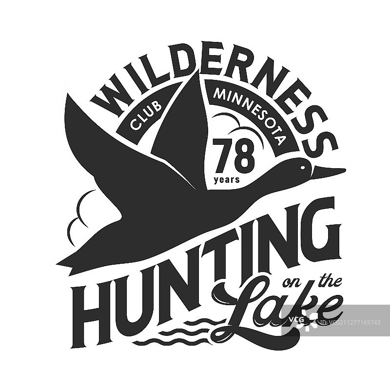 狩猎俱乐部T恤图案：湖上飞鸭图片素材