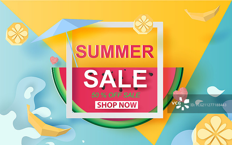夏季促销banner：西瓜，高达50%折扣图片素材