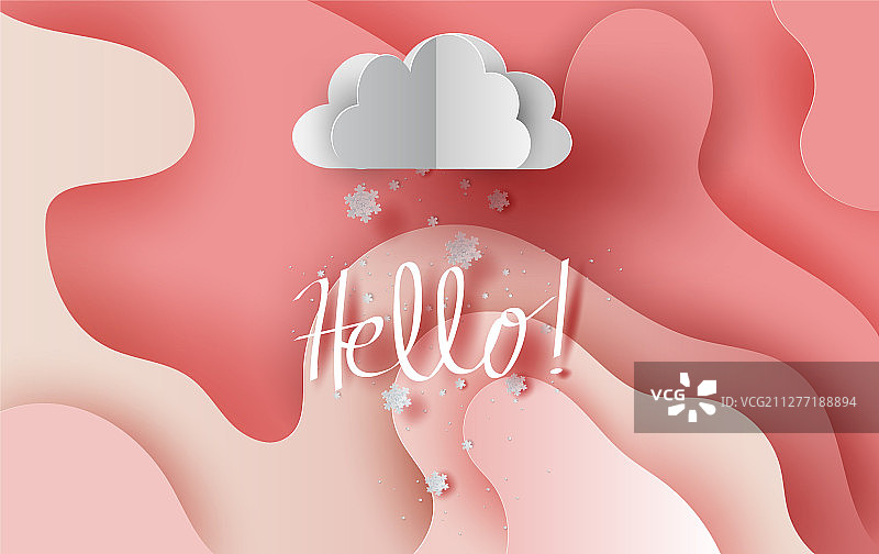 粉色抽象曲线形状上的云中降雪图片素材