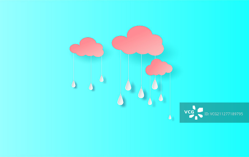 甜美色彩剪纸风雨季设计图片素材