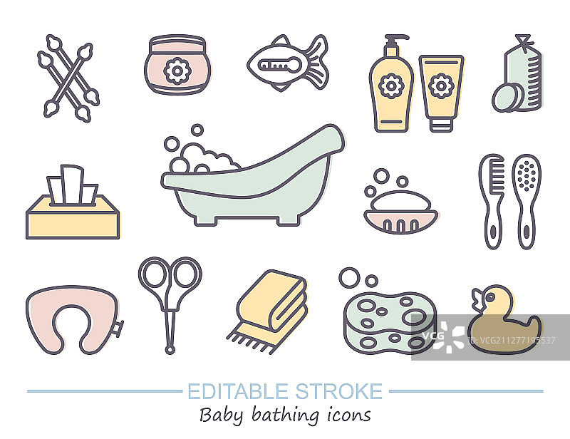 可编辑的沐浴和护理线条图标图片素材