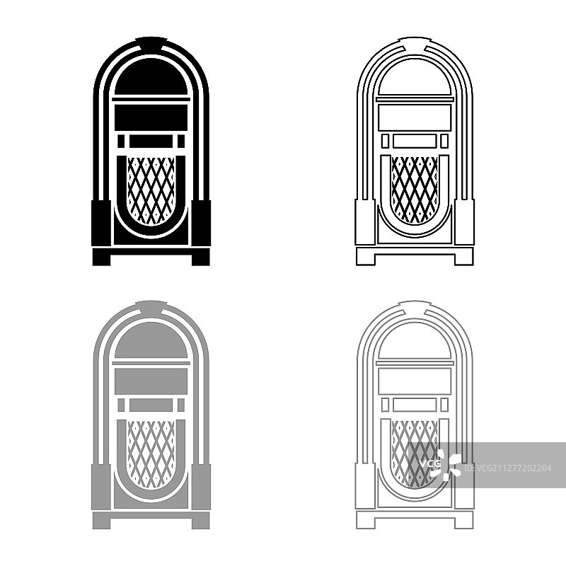 自动点唱机复古音乐概念播放设备图标黑灰色矢量扁平风格简约图图片素材