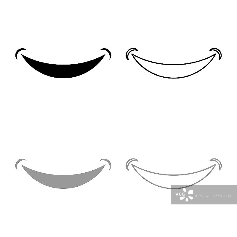 微笑的涂鸦图标轮廓，黑色灰色矢量插图，扁平风格简约图像图片素材