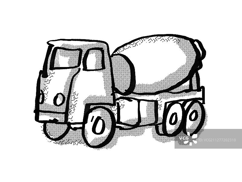 水泥搅拌车复古卡通风格绘画图片素材