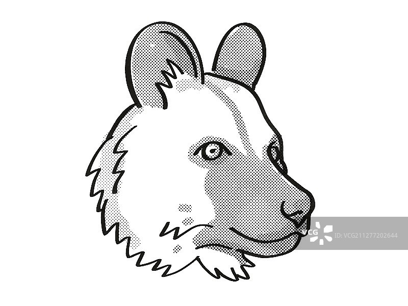非洲野犬头像复古卡通单线风格绘画图片素材