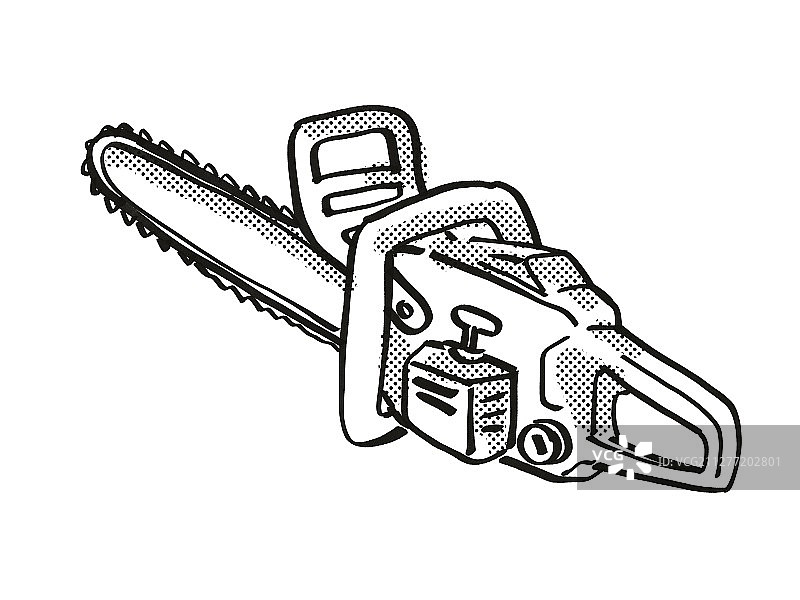 复古卡通风格：链锯电动工具图片素材