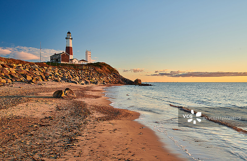 蒙托克灯塔和日出海滩，纽约长岛，美国图片素材