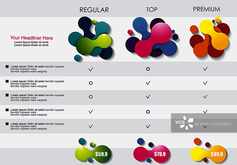 在线服务价格表小组件，含3种支付方案，适用于网站和应用图片素材