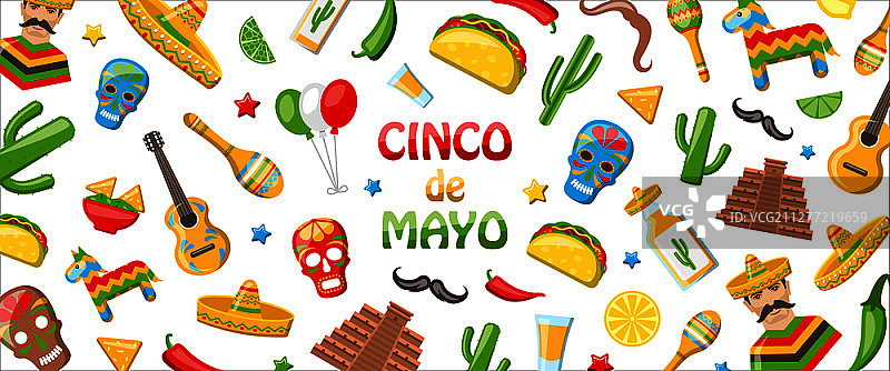 墨西哥五月五日节：含墨西哥传统标志的横幅图片素材