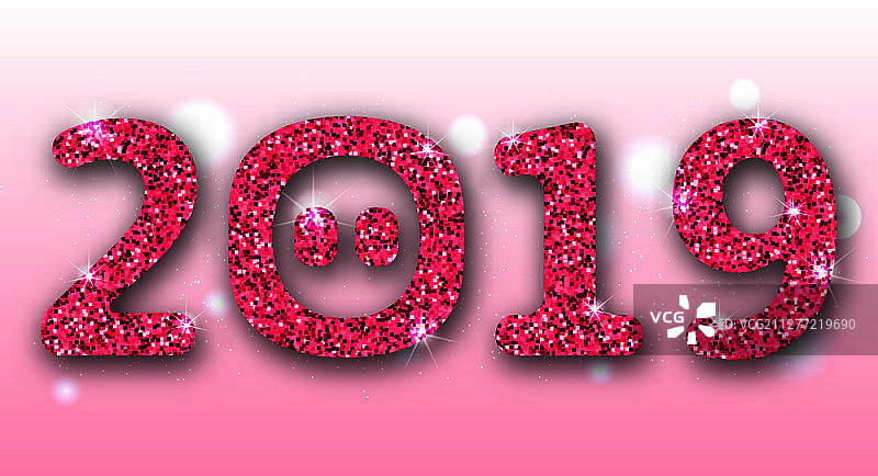 2019新年快乐粉色小猪鼻子插画矢量图片素材