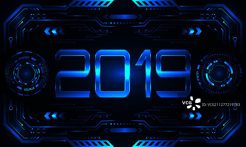 HUD UI 2019新年快乐虚拟背景矢量图图片素材