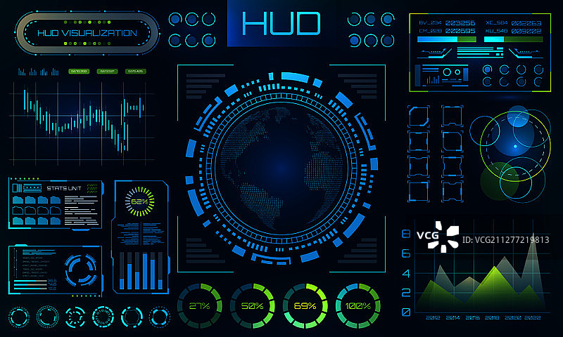未来科技HUD背景信息可视化界面矢量图图片素材