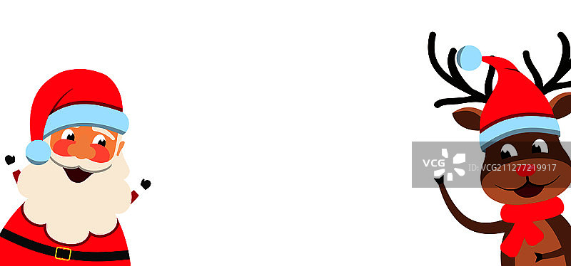 有趣的圣诞老人和圣诞鹿与空白纸张插画矢量素材图片素材
