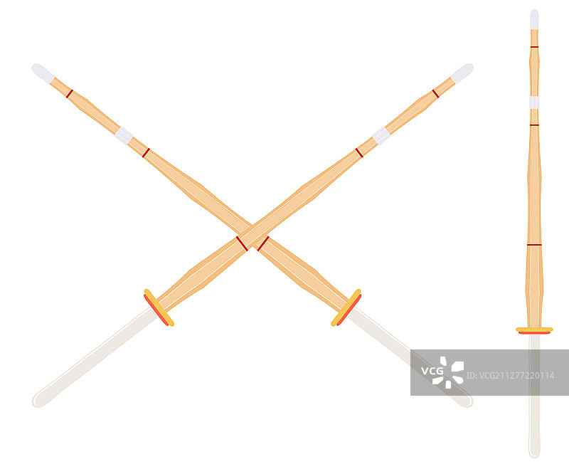 剑道训练用竹剑，木制日式剑，剑道艺术，竹剑，剑道武器矢量图图片素材