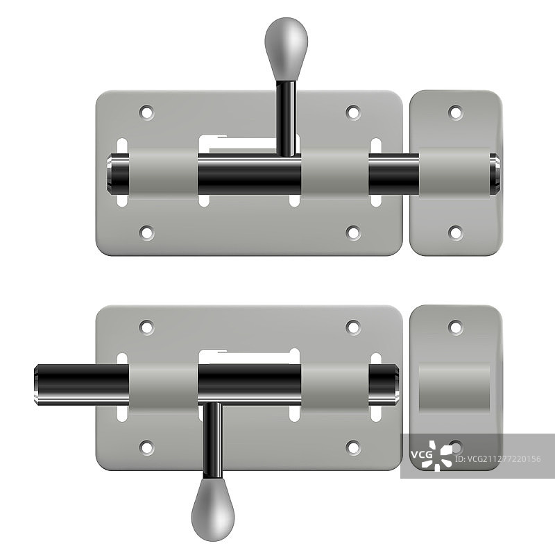 白色背景上打开和关闭的金属闩锁矢量插画图片素材