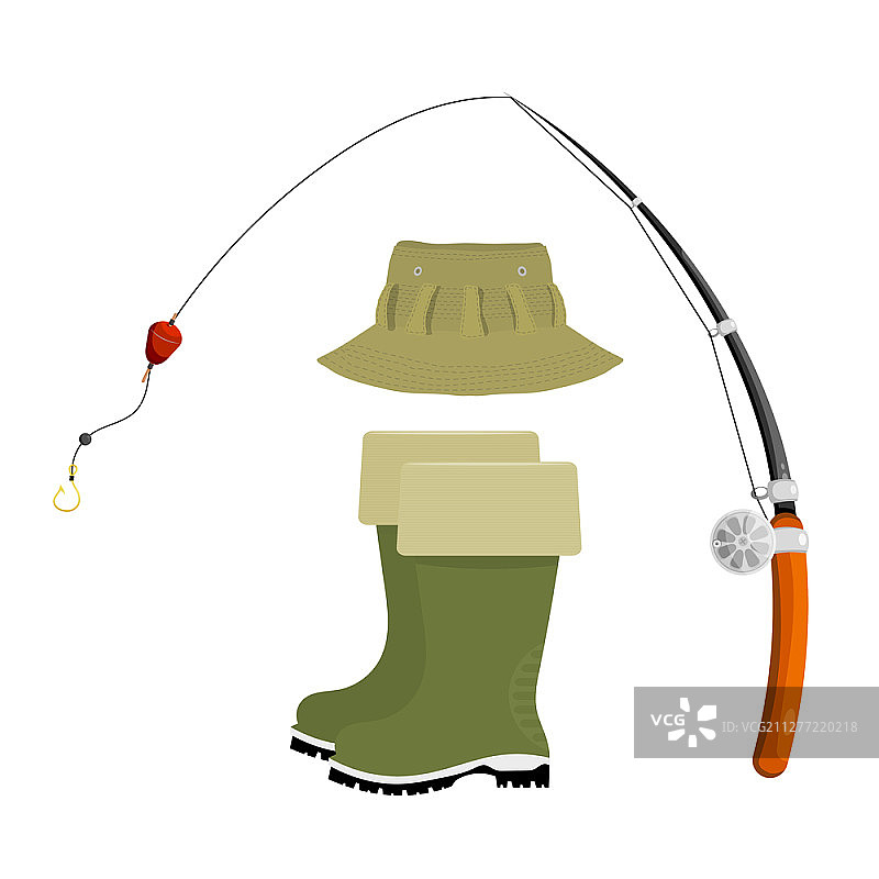 渔具鱼竿鱼线鱼钩浮漂渔夫帽图片素材