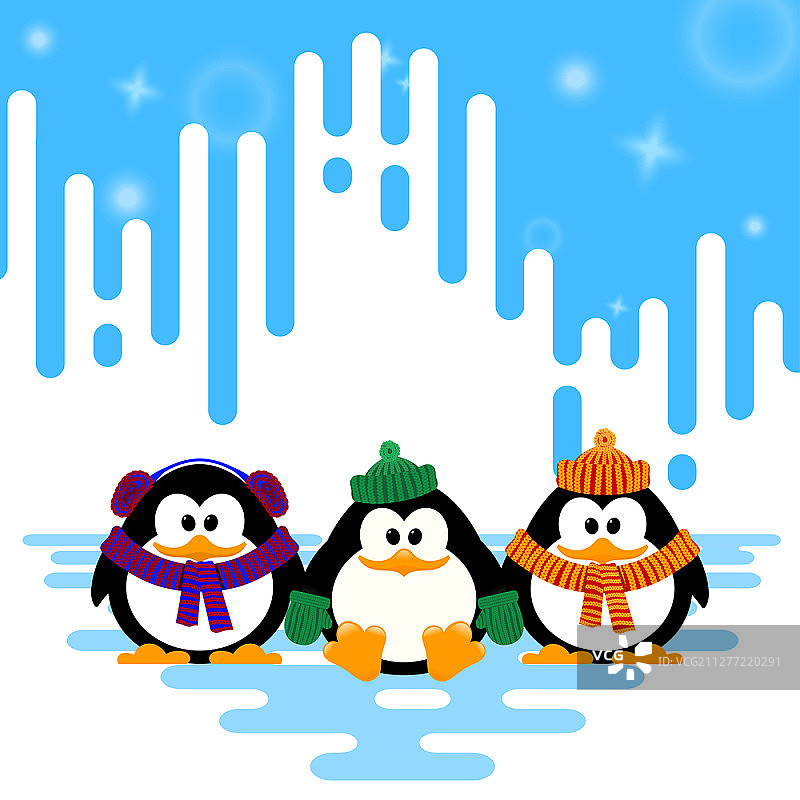 针织帽企鹅冬季条纹背景矢量图图片素材