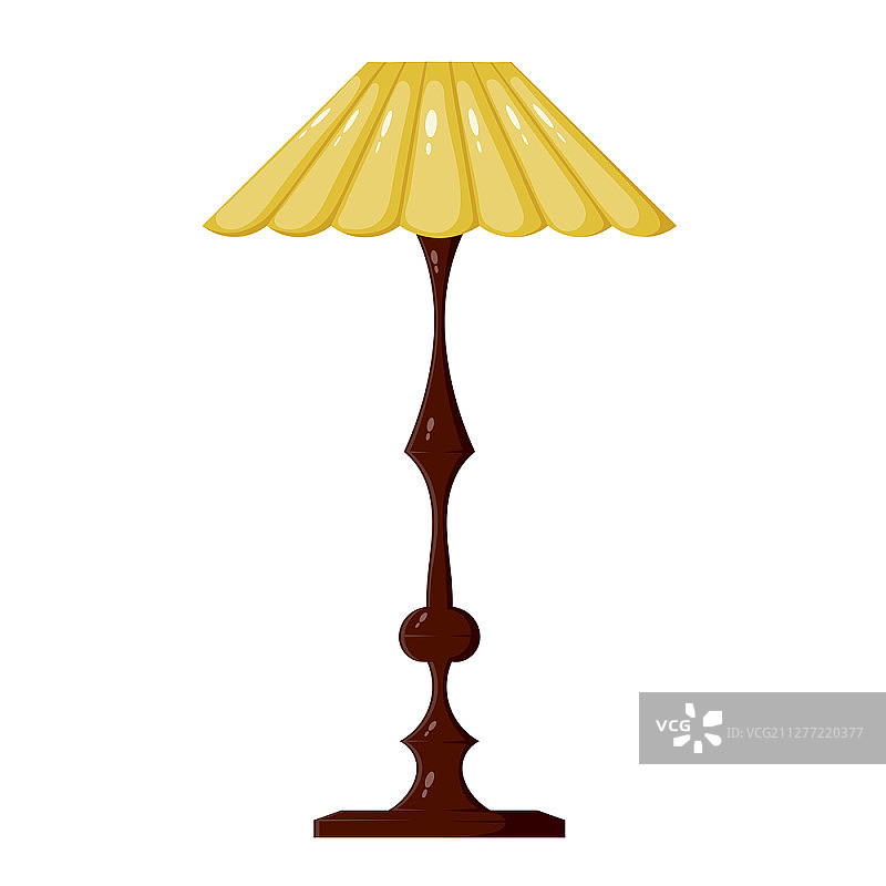 白色背景上的黄色落地灯矢量插画，卡通风格复古灯图片素材