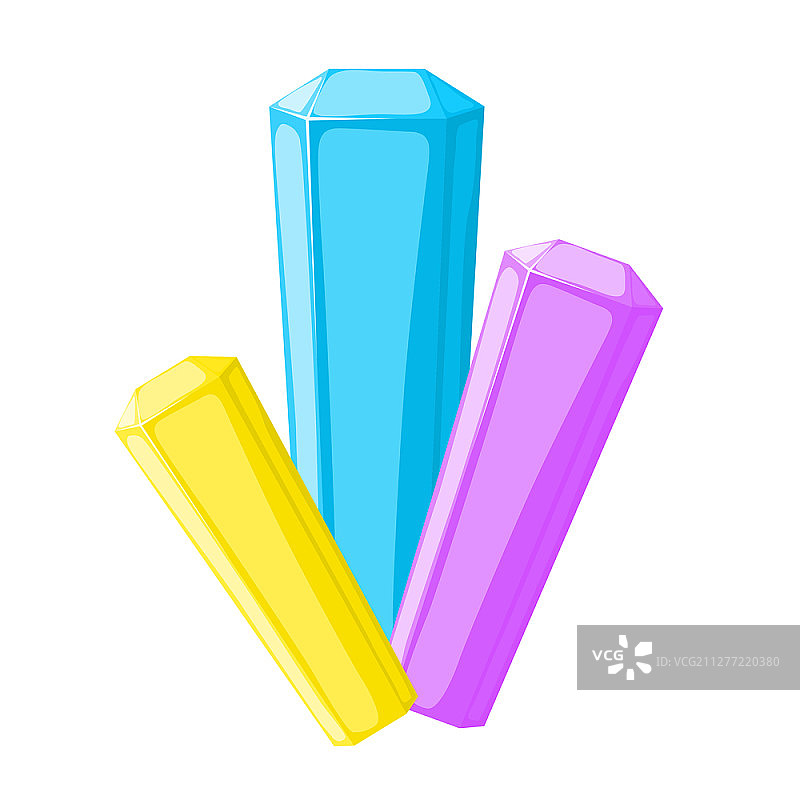 矢量插图的彩色晶体在白色的背景。卡通风格的水晶。矿物质,设计元素。图片素材