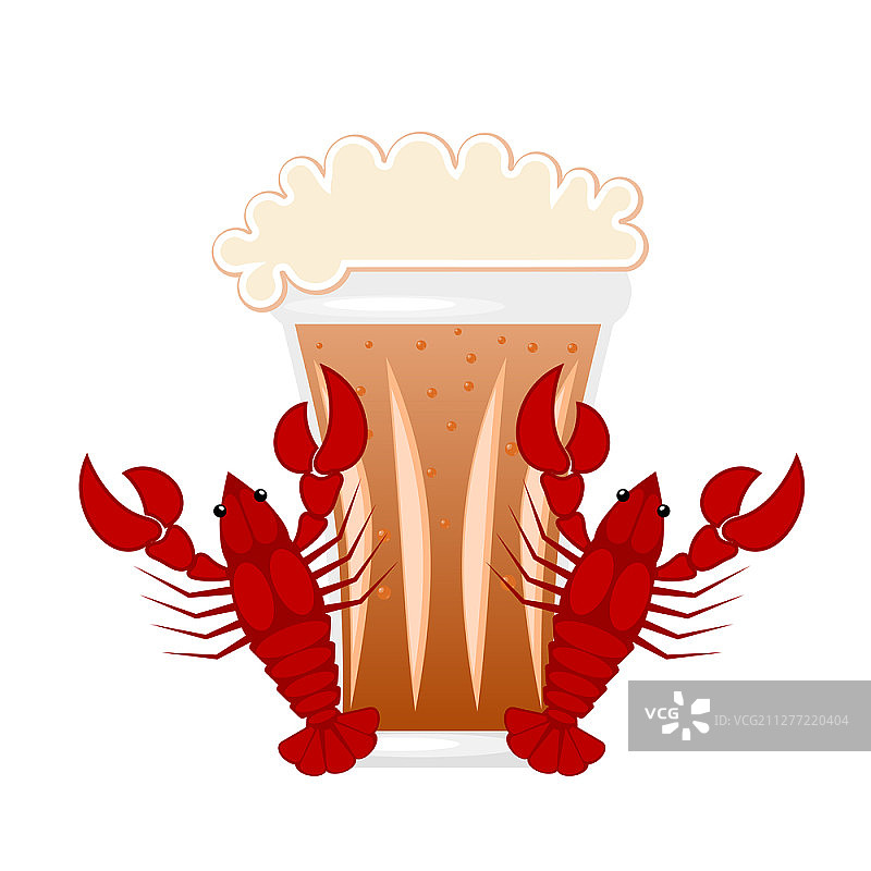 啤酒杯与红色小龙虾矢量图图片素材