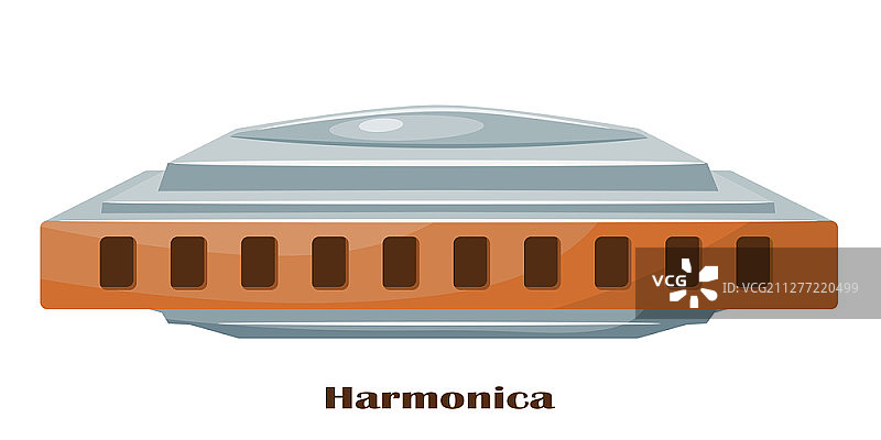 乐器矢量图像 - 白色背景上的口琴。库存矢量插图图片素材