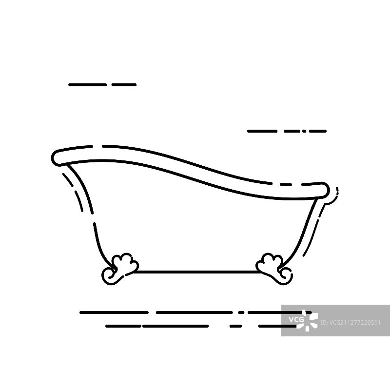 白色背景上的抽象简约黑色浴缸图标。线性风格。矢量插图图片素材