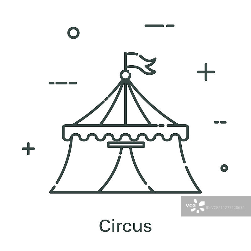 线性风格的马戏团帐篷。隔离在白色背景上的线条图标。矢量插图。图片素材