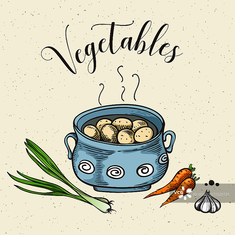 锅中煮熟的土豆和香料图片素材