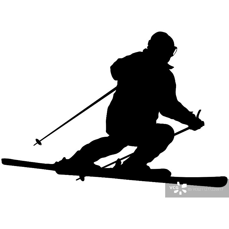 山地滑雪者速降剪影图片素材