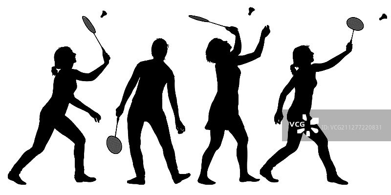 白色背景上的黑色女子羽毛球运动员轮廓图片素材