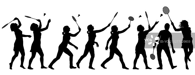 白色背景上的黑色女子羽毛球运动员轮廓图片素材