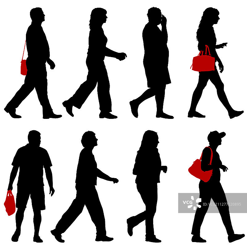 黑色剪影男人和女人站立，白色背景人物图片素材