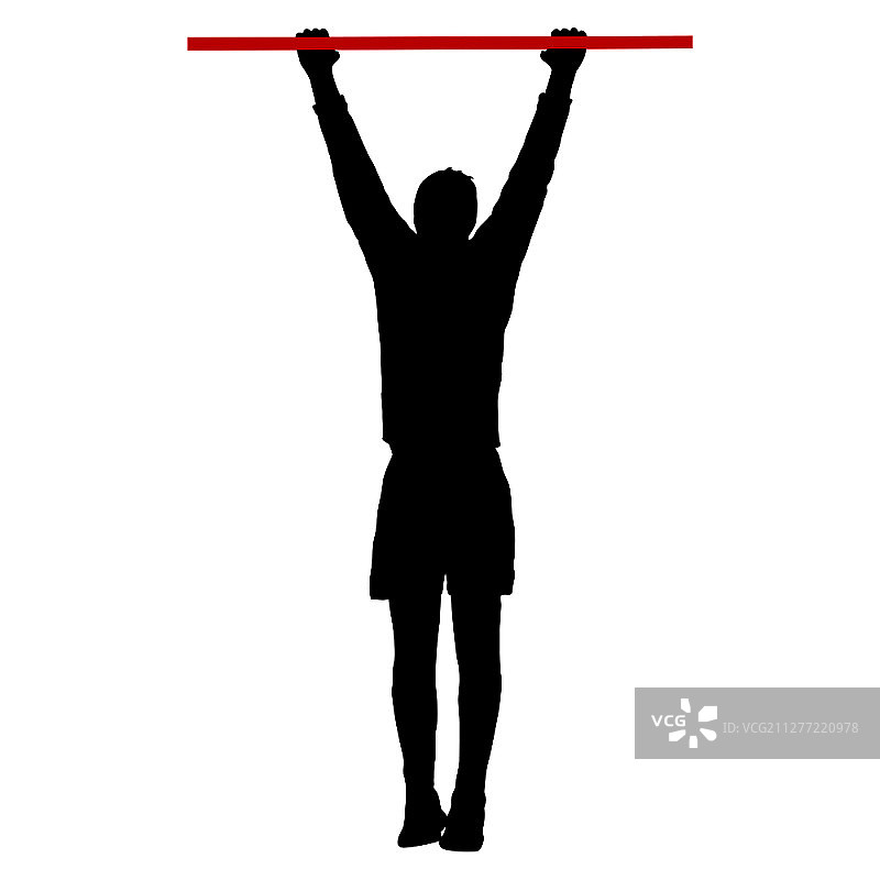 在白色背景上做引体向上的男人剪影图片素材