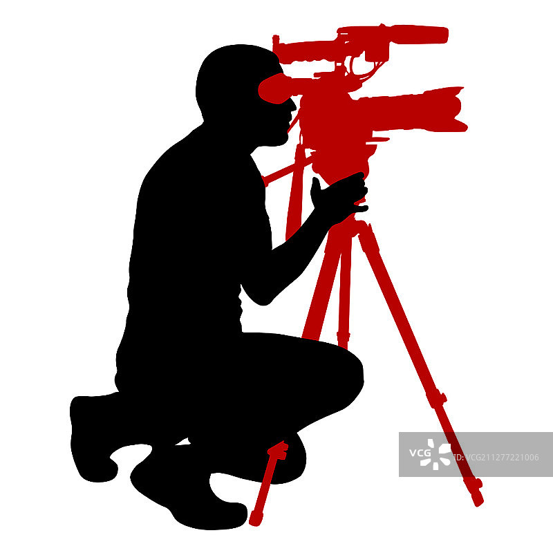 手持摄像机的摄像师白色背景剪影图片素材