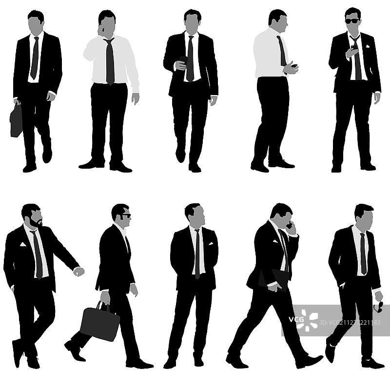 白色背景上穿西装打领带的商务男士剪影套装图片素材